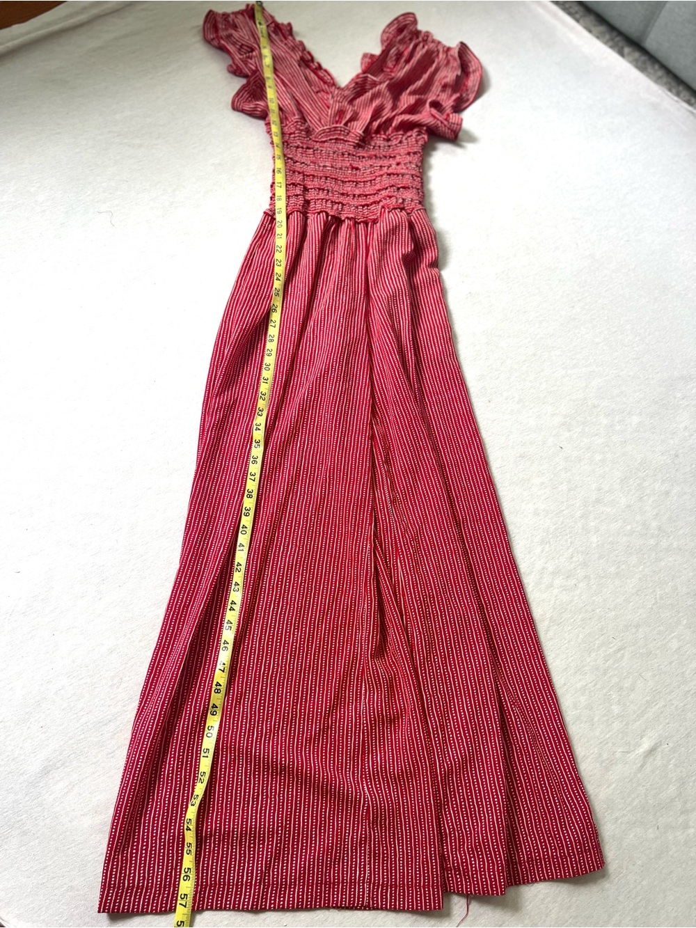 Max Studio Chic Boho Classy Red & White Striped Ruffle Jumpsuit - Picture 9 of 11